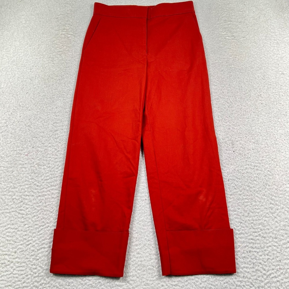 Cos‎ Pants Womens 2 Cropped Wide Leg High Rise Cuffed Stretch Cotton Blend Red